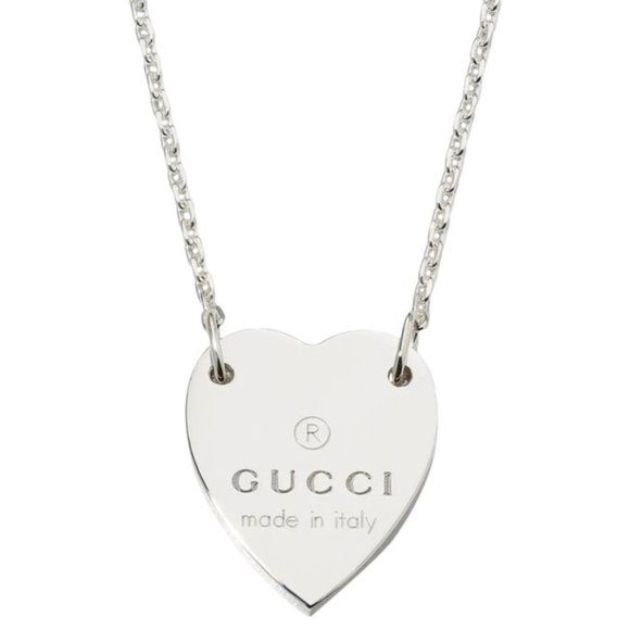 Gucci Silver Engraved Heart Trademark Necklace - Picture 1 of 9